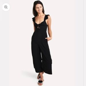 NWOT L*Space Black Pasadena Jumpsuit with Ruffle Sleeves Wide Leg Size Small